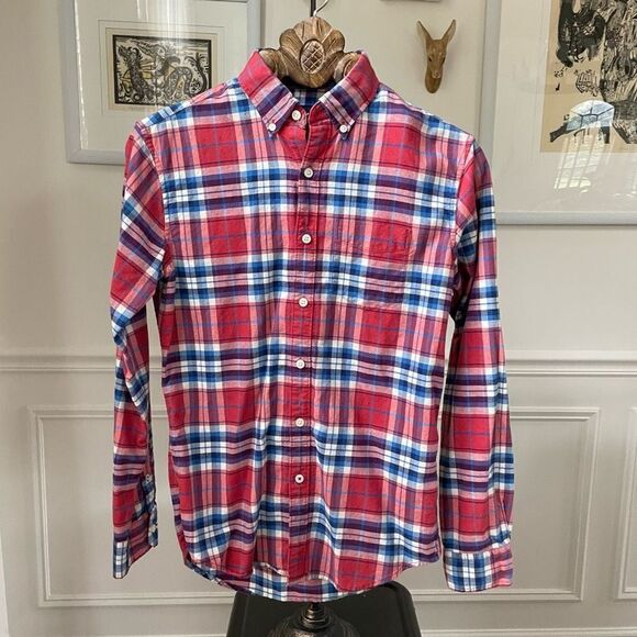 American Eagle Red Plaid Cotton Button Down Shirt XS - Picture 2 of 8